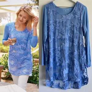 SOFT SURROUNDINGS Heart Song Blue Embroidered Tunic size medium NWT